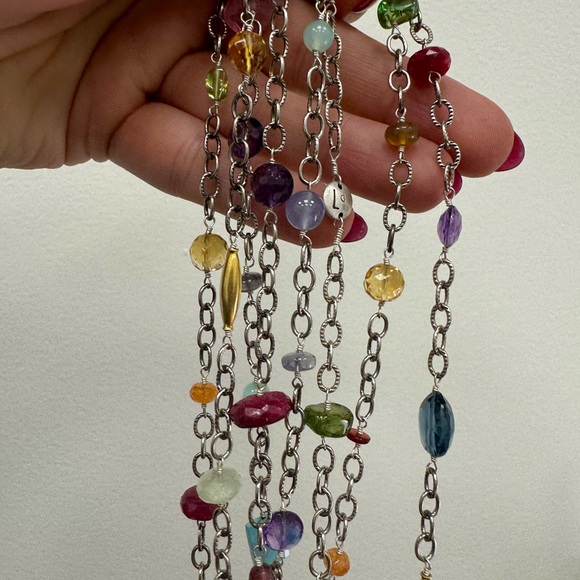 Laura Gibson 22K gold 925 Sterling precious and semi-precious gemstones necklace - Picture 12 of 16